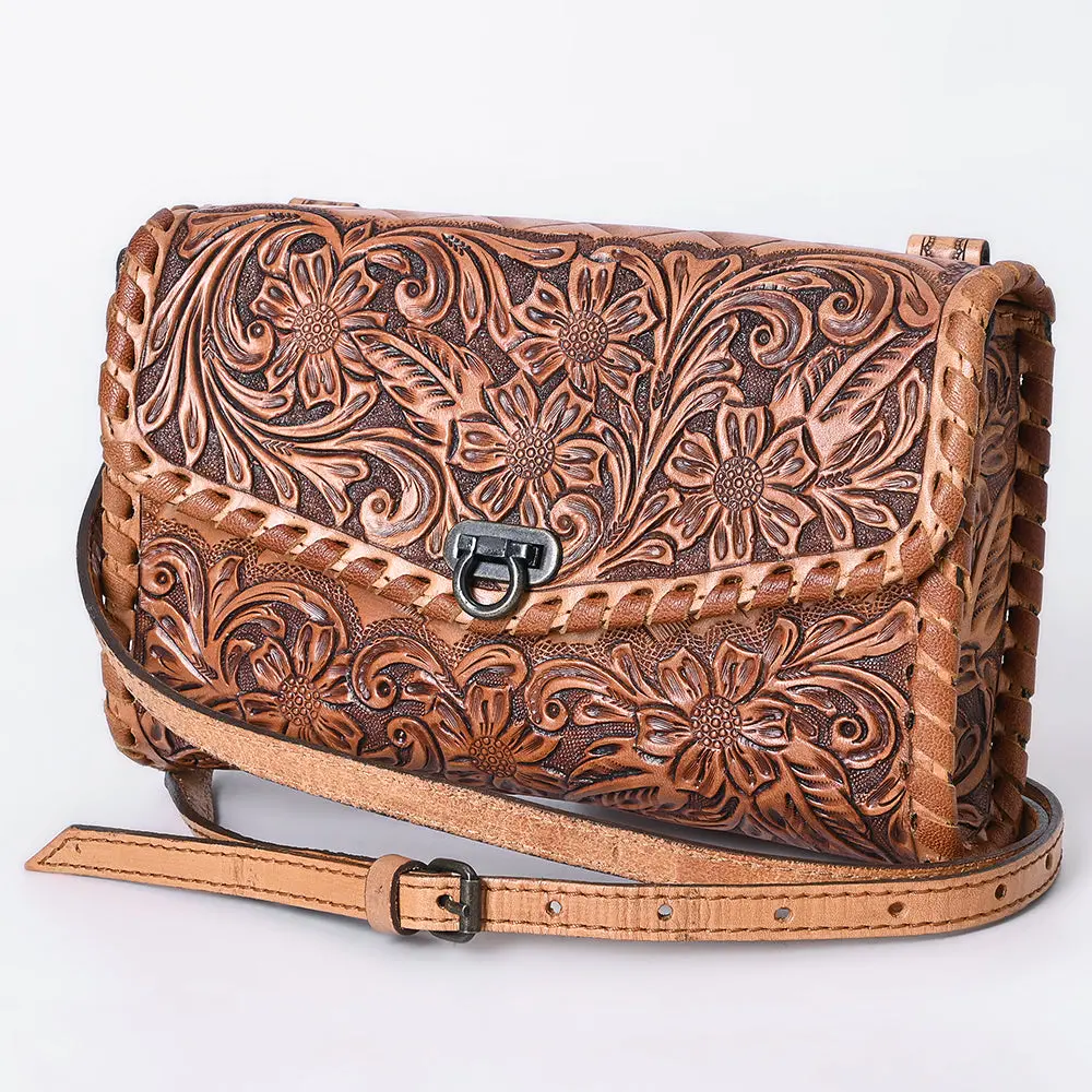 American Darling Western Leather Crossbody Bag Hand Tooled Floral Carved Shoulder Purse With Whipstitch Detail & Adjustable Strap For Women 1