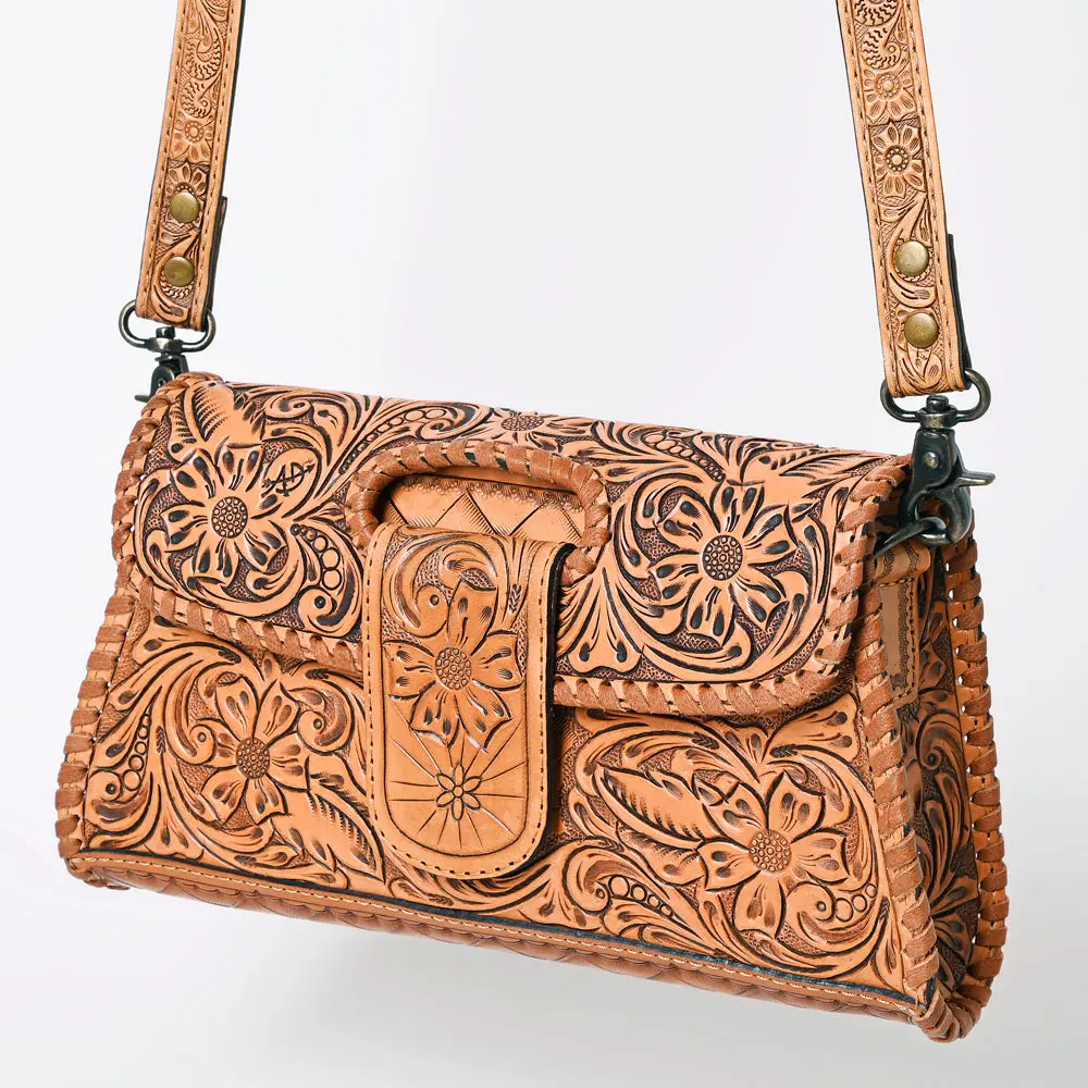 American Darling Western Leather Wallet Bag Hand Tooled Floral Carved Purse With Cutout Handle 1