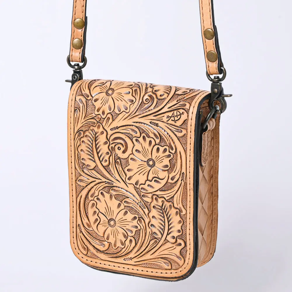 American Darling Western Leather Cell Phone Bag Hand Tooled Floral Carved Crossbody Purse With Adjustable Strap 2