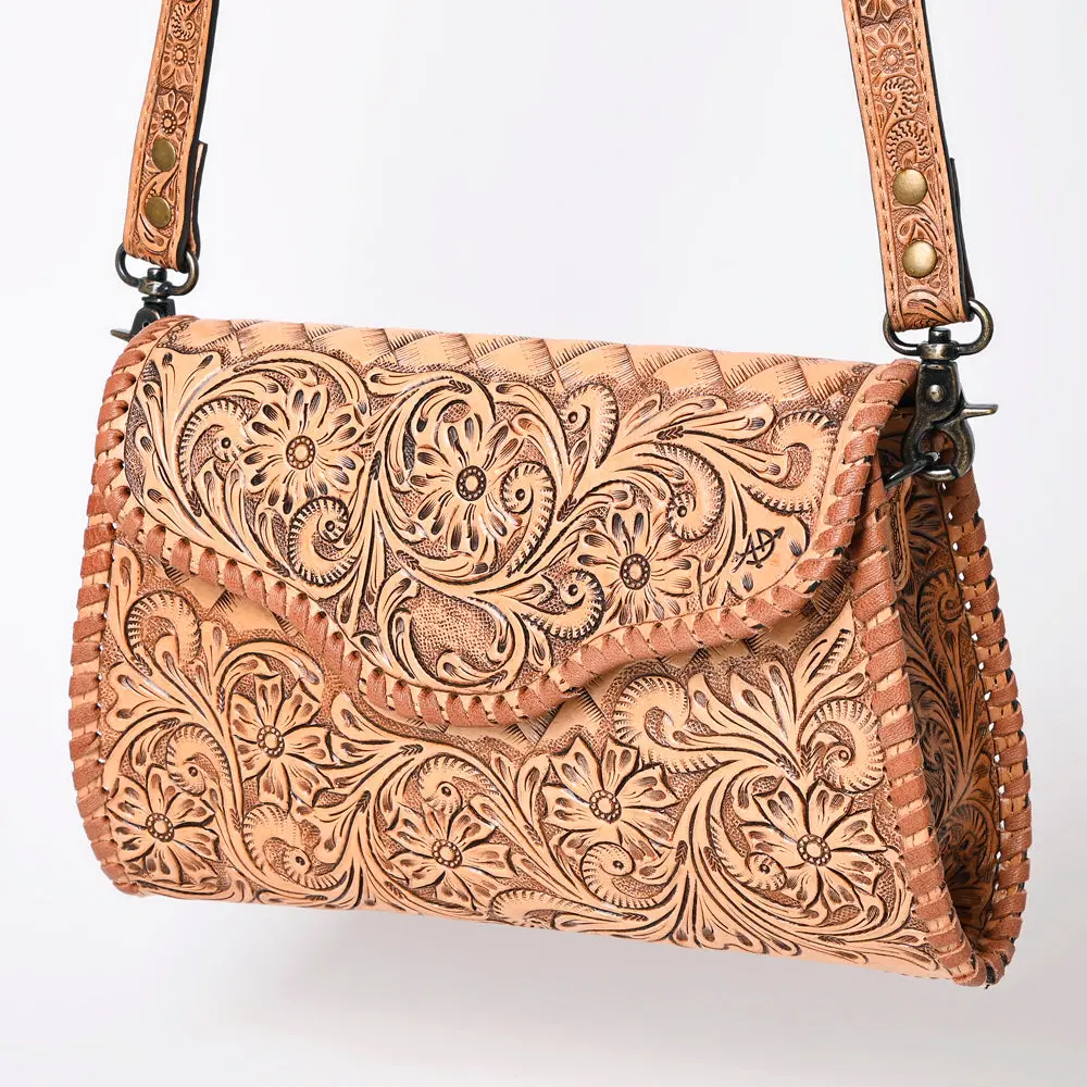 American Darling Western Leather Clutch Bag Hand Tooled Floral Carved Crossbody Purse With Whipstitch Detail 2