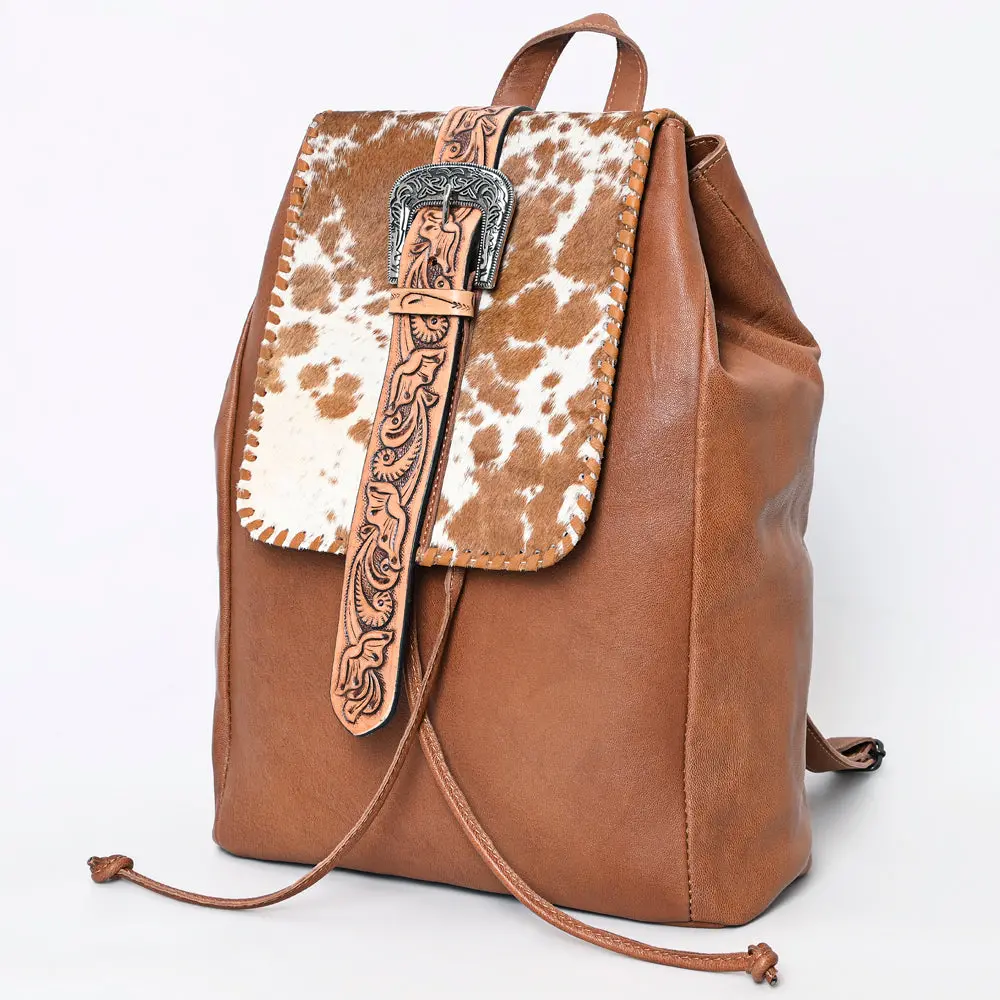 American Darling Western Backpack Purse Handcrafted From Hair-On Cowhide & Genuine Leather | Tooled Strap & Buckle Detail 1