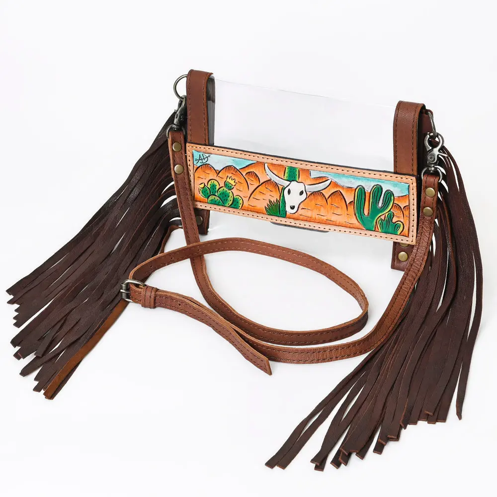American Darling Western Clear Stadium Crossbody Bag With Hand Painted Scene | Genuine Leather Fringe Purse For Women 1