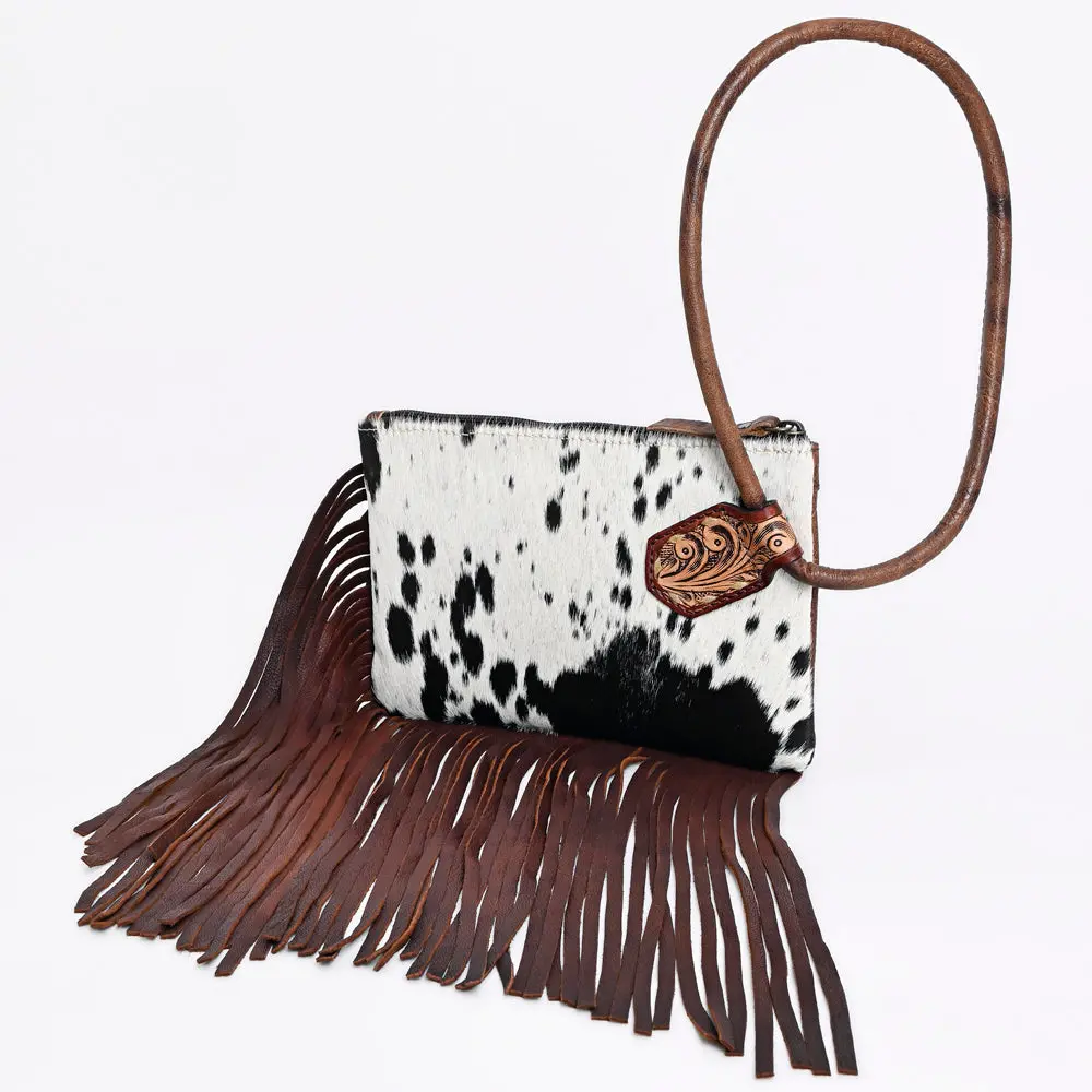 American Darling Western Wristlet Clutch Purse Handcrafted From Hair-On Cowhide & Genuine Leather | Large Fringe Detail 1