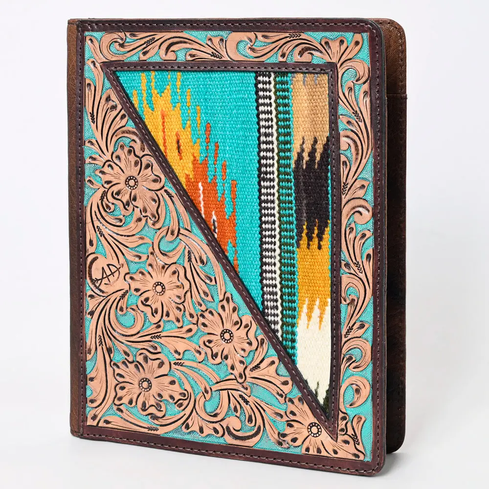 American Darling Western Tablet Sleeve Handcrafted From Tooled Leather & Saddle Blanket | Floral Carved Portfolio Case For Women 1