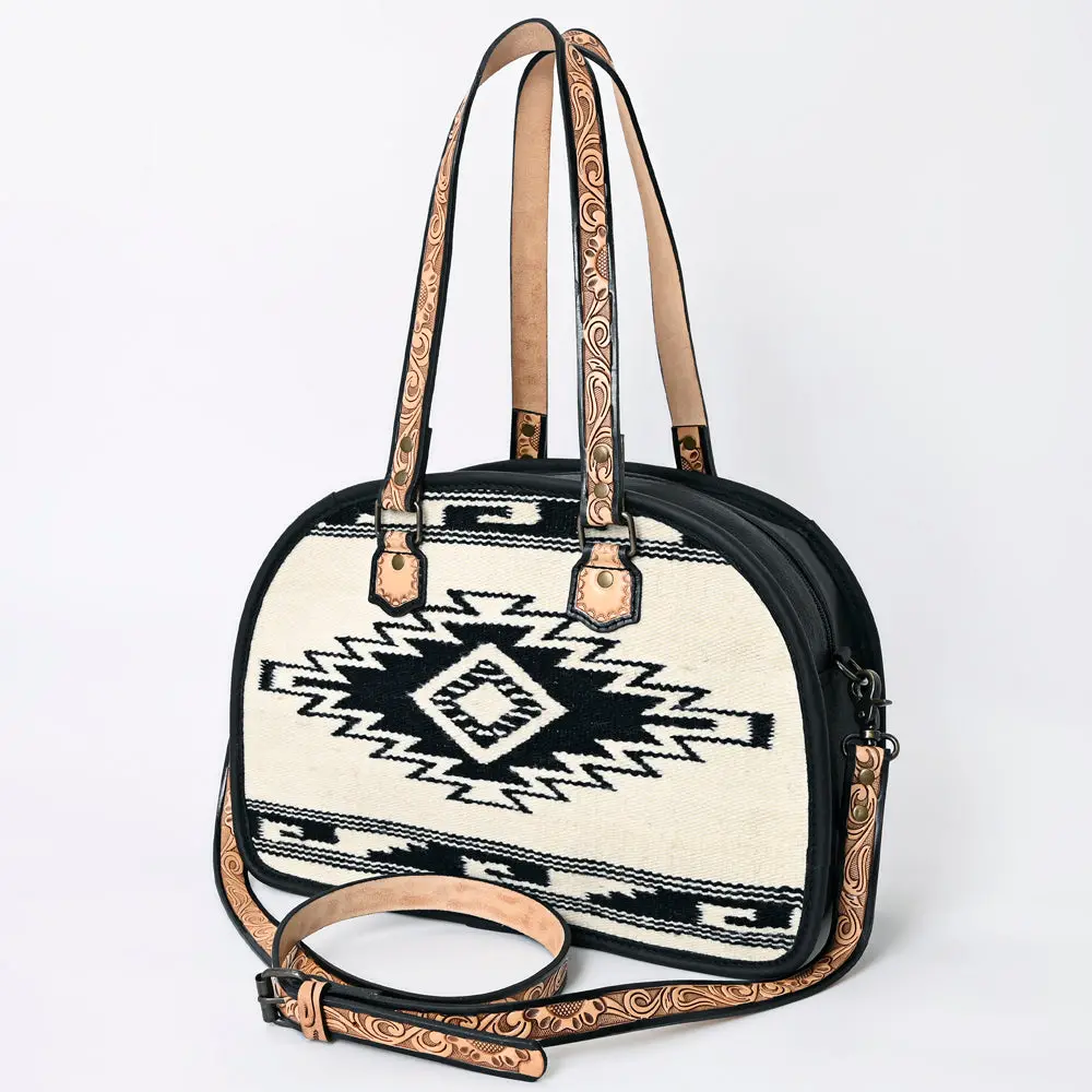 American Darling Western Tote Bag Handcrafted From Saddle Blanket & Genuine Leather | Tooled Floral Strap & Pattern Purse 1