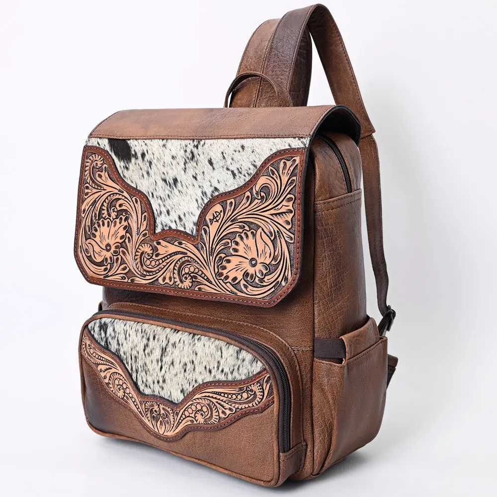 American Darling Western Backpack Handcrafted From Hair-On Cowhide & Genuine Leather | Tooled Floral Trim & Multi-Pocket Design 1