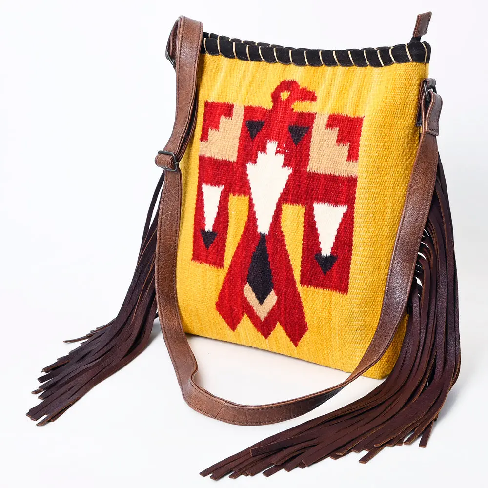 American Darling Western Crossbody Bag Handcrafted From Hand Woven Saddle Blanket | Motif & Long Leather Fringe 1