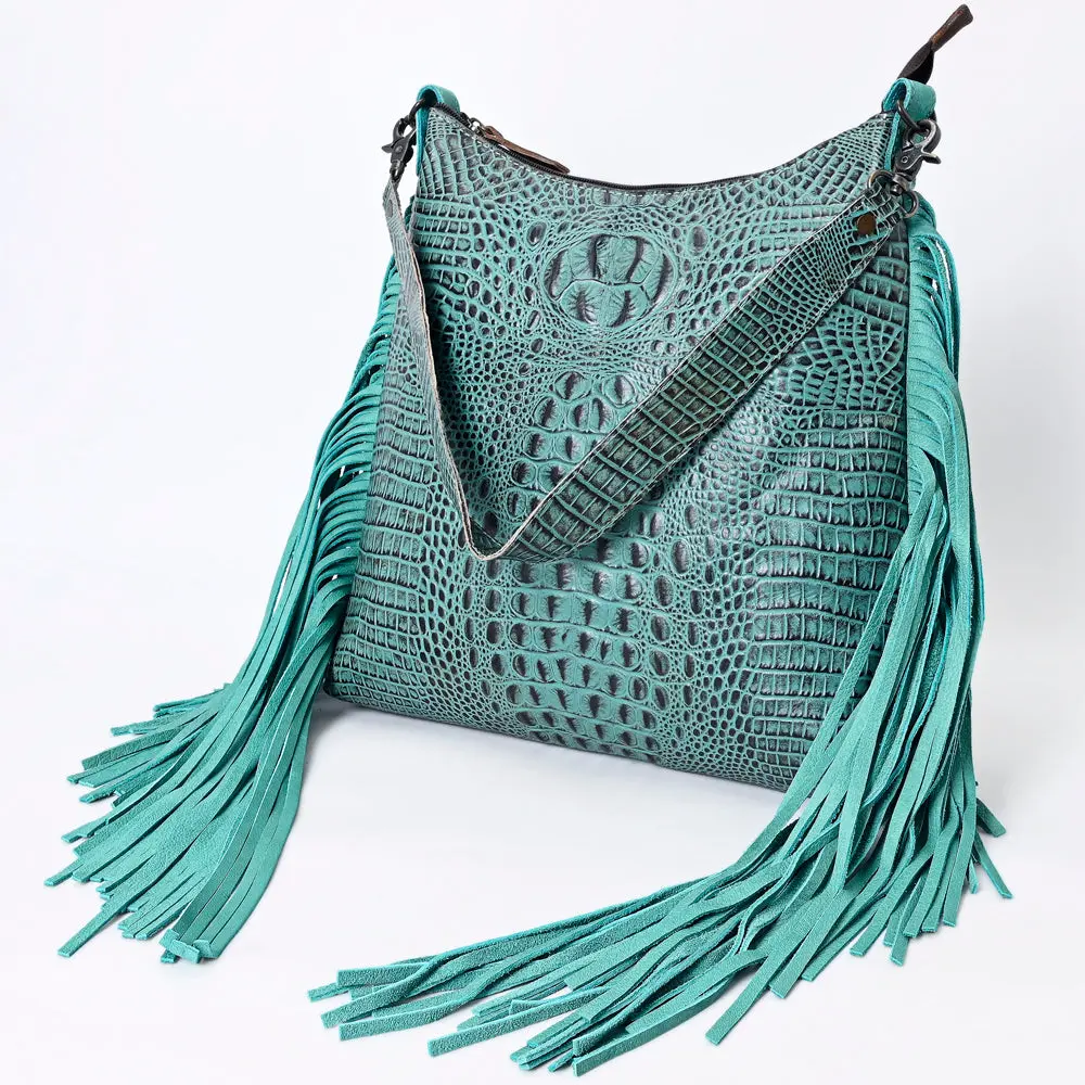 American Darling Western Hobo Bag Handcrafted From Crocodile Embossed Genuine Leather | Long Fringe & Multi-Pocket Design 1