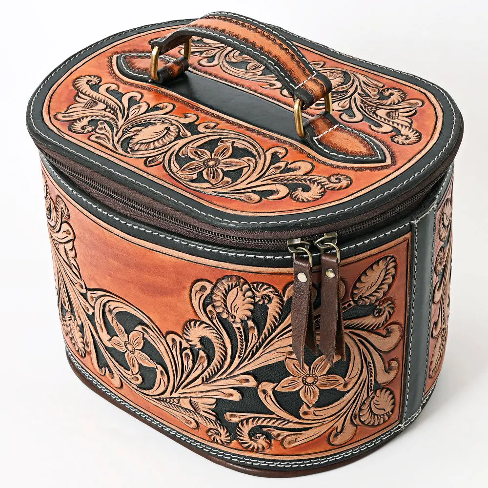 American Darling Genuine Leather Jewelry Case Women Floral Hand Tooled Organizer Ykk Zipper Full Grain 1