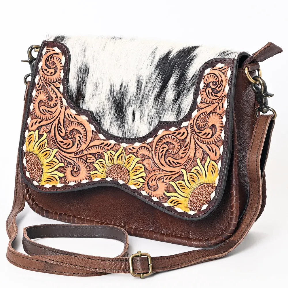American Darling Genuine Leather Small Cross Body Bag Women Hair-On Cowhide Floral Hand Tooled Purse Buck Stitched Ykk Zipper 1