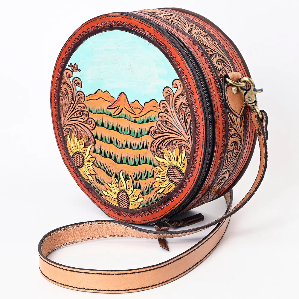 American Darling Genuine Leather Canteen Bag Women Hand Tooled Crossbody Purse Ykk Zipper Full Grain Round 1