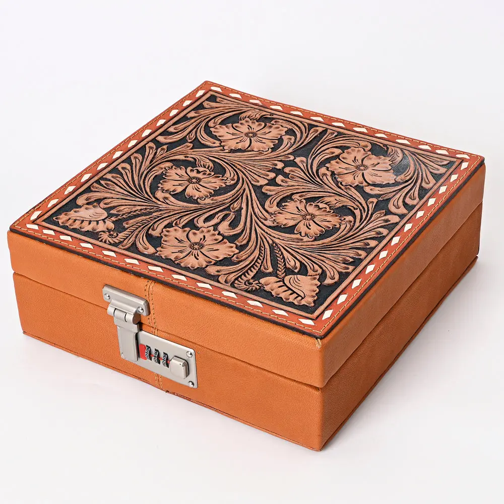 American Darling Genuine Leather Jewelry Case Women Floral Hand Tooled Organizer Full Grain Vegetable-Tanned 1