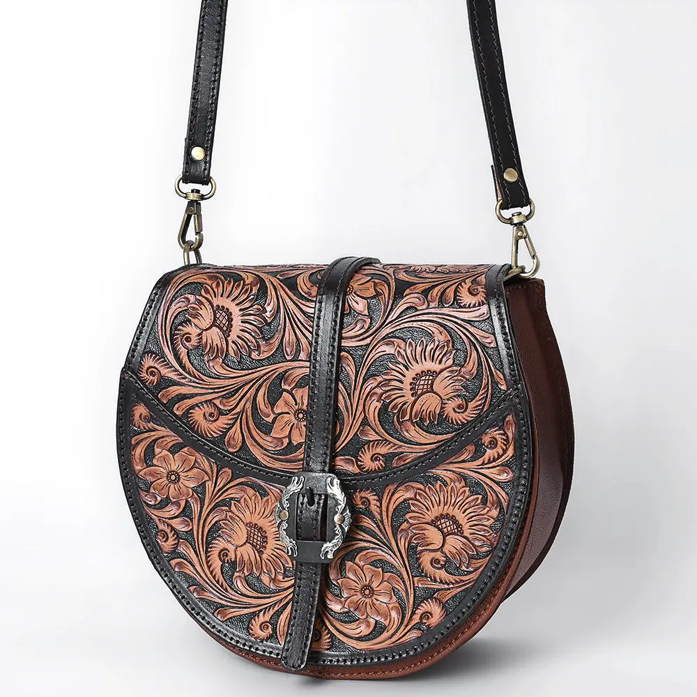 American Darling Genuine Leather Cross Body Bag Women Floral Hand Tooled Purse Ykk Zipper Full Grain Vegetable-Tanned 1