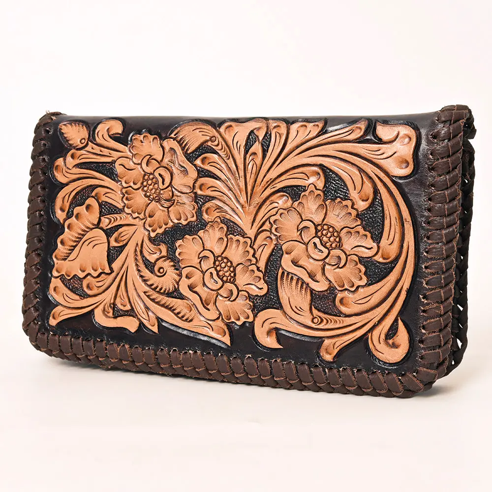 American Darling Hand Tooled Floral Carved Genuine Leather Clutch Bag Vegetable-Tanned Eco-Friendly Western Everyday 1