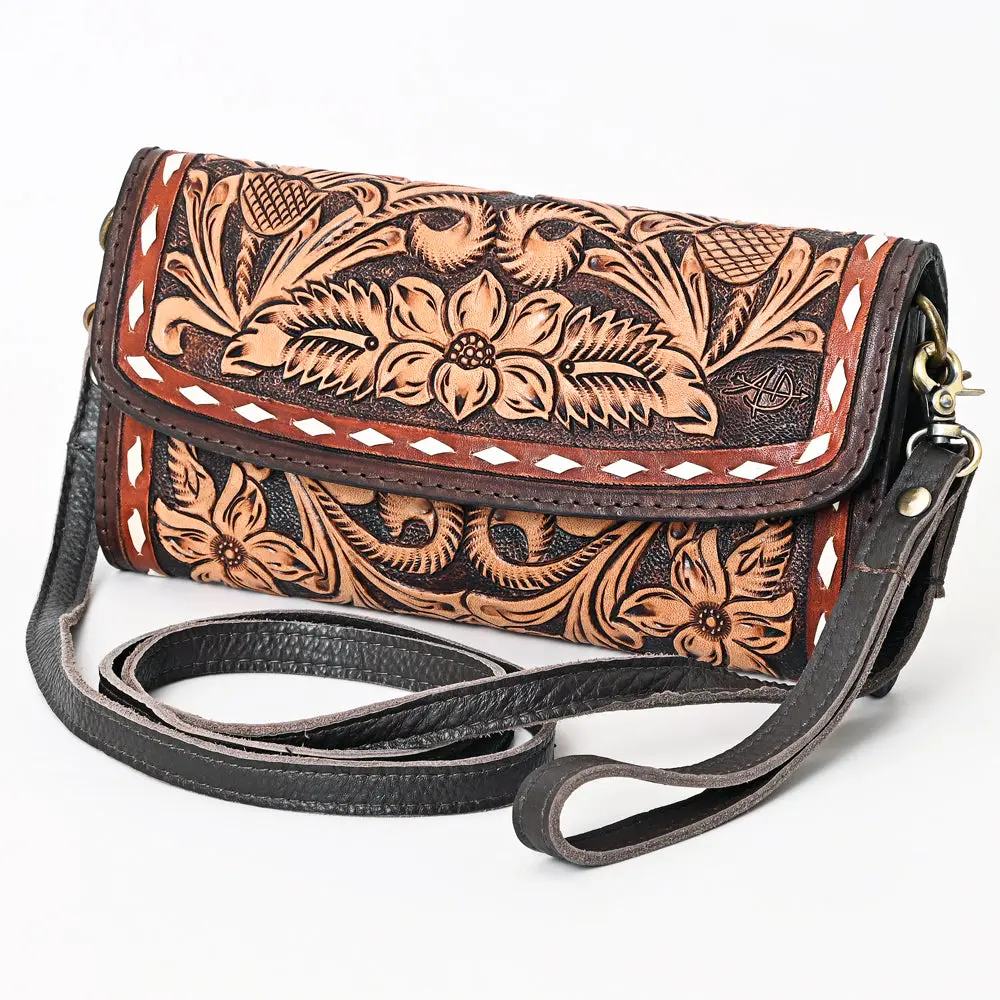 American Darling Hand Tooled Floral Carved Genuine Leather Small Cross Body Bag Buck Stitched Vegetable-Tanned Eco-Friendly 1