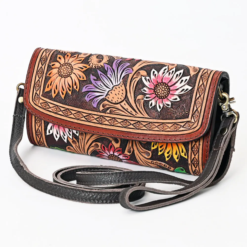 American Darling Hand Tooled Floral Carved Genuine Leather Small Cross Body Bag Vegetable-Tanned Eco-Friendly Western 1