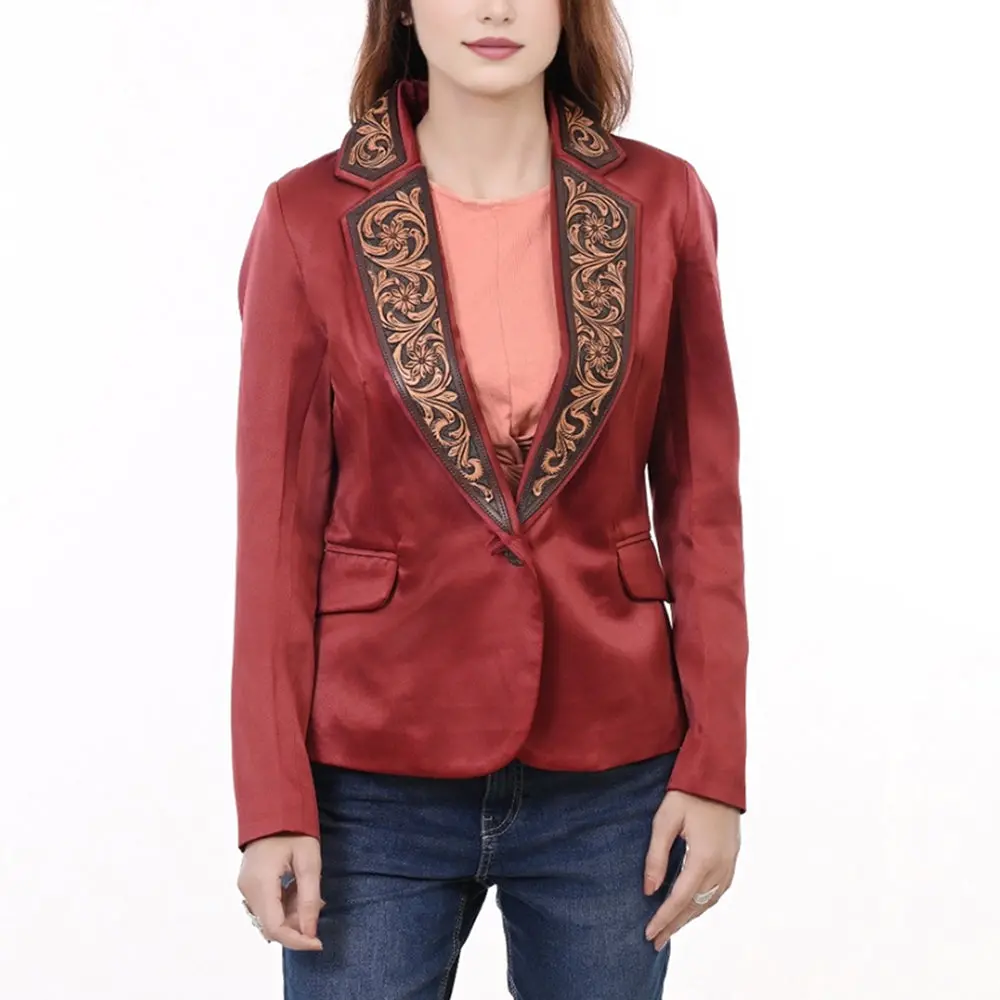 American Darling Genuine Leather Hand Tooled Carved Women Blazer Dress Jacket | Vintage 1