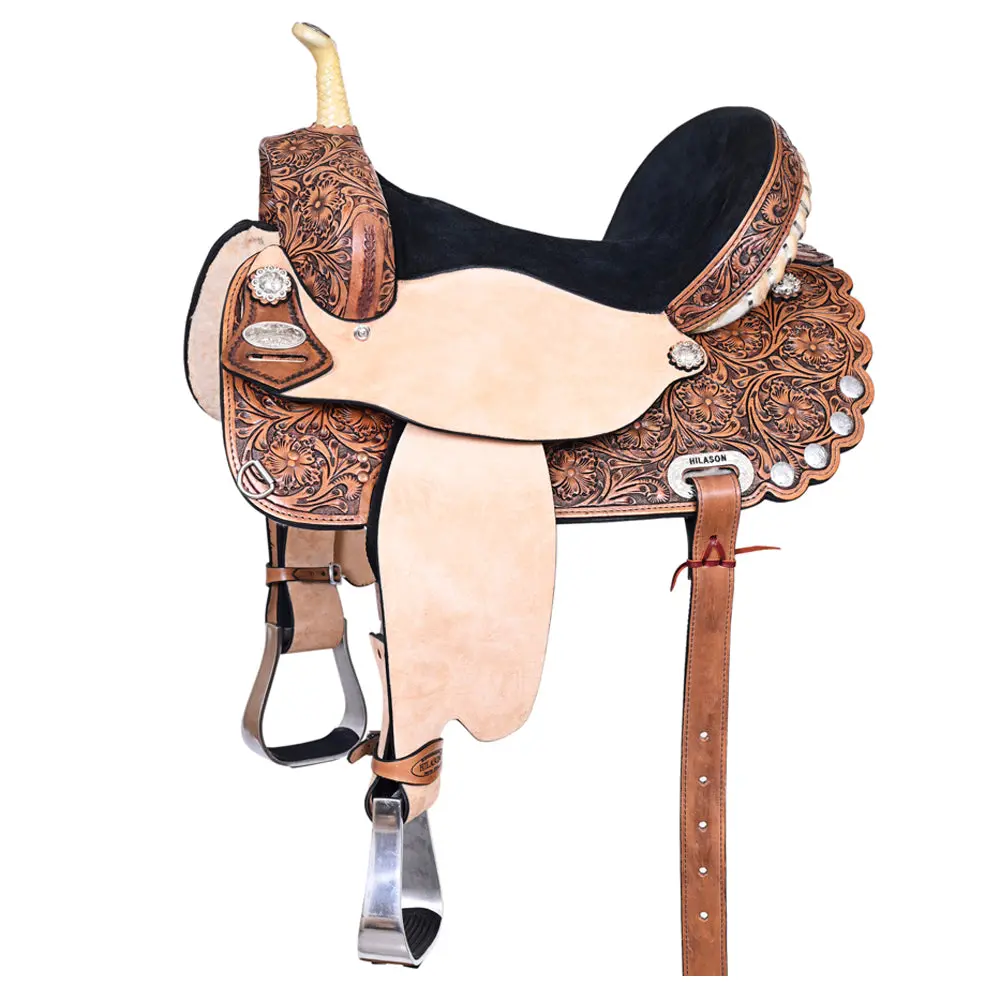 Hilason Western Horse Saddle American Leather Treeless Trail Barrel | For Horses 1
