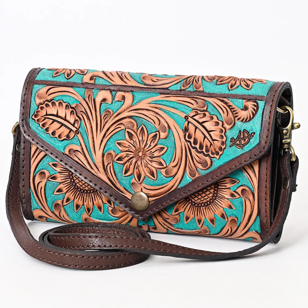 American Darling Hand Tooled Floral Carved Genuine Leather Envelope Vegetable-Tanned Eco-Friendly Western Everyday Use 1