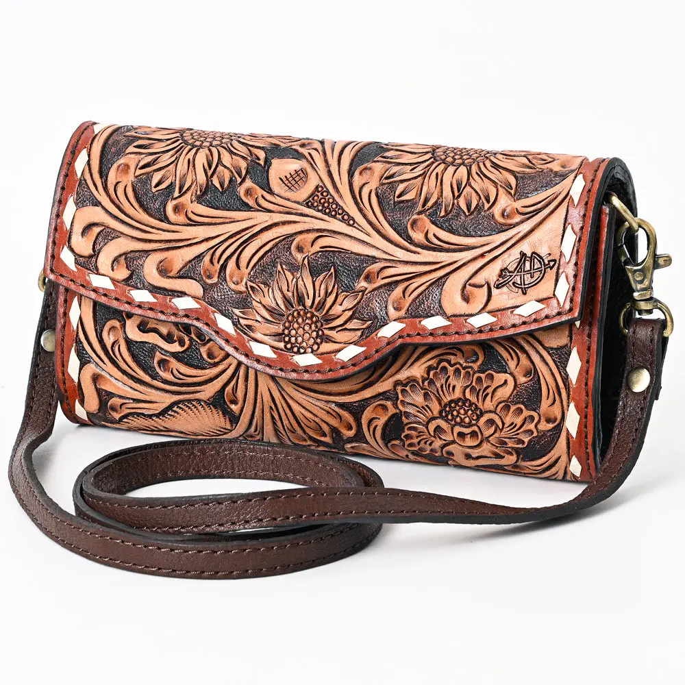 American Darling Hand Tooled Floral Carved Genuine Leather Small Cross Body Bag Buck Stitched Vegetable-Tanned Eco-Friendly 1