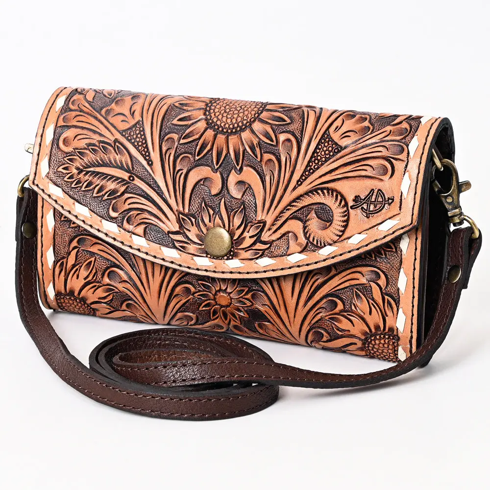 American Darling Buck Stitched Hand Tooled Floral Carved Genuine Leather Small Cross Body Bag Vegetable-Tanned Eco-Friendly 1
