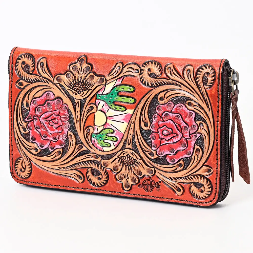 American Darling Hand Tooled Floral Carved Genuine Leather Organizer Bag Vegetable-Tanned Eco-Friendly Western Everyday 1