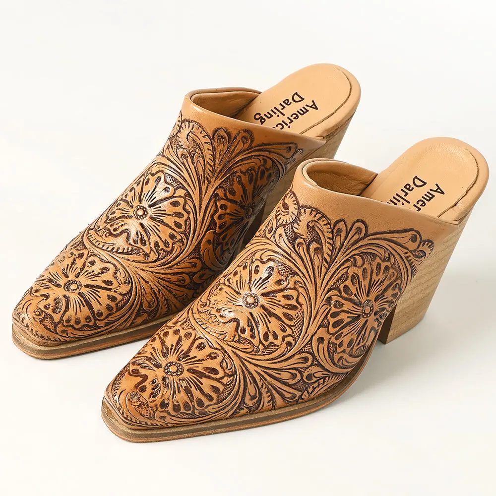 American Darling Floral Hand Curved Genuine Western Leather Sliper Loafer 1