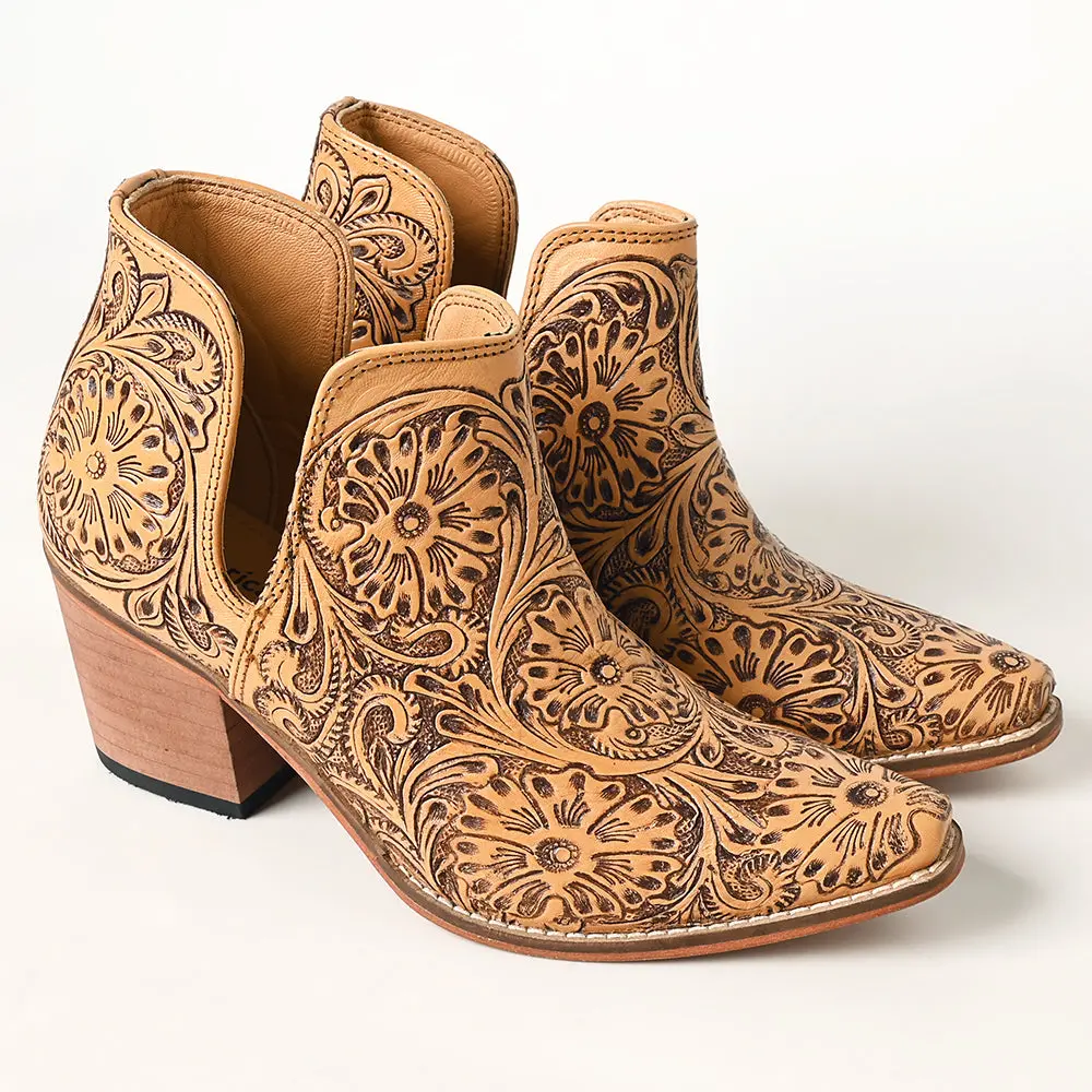 American Darling Floral Hand Curved Genuine Western Leather Ankle Boot 1