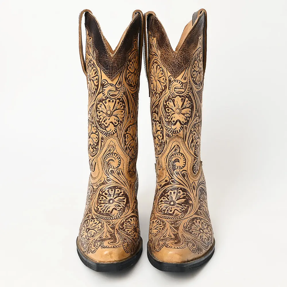 American Darling Floral Hand Curved Genuine Western Leather Long Boot 2