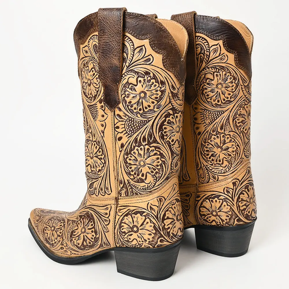 American Darling Floral Hand Curved Genuine Western Leather Long Boot 4