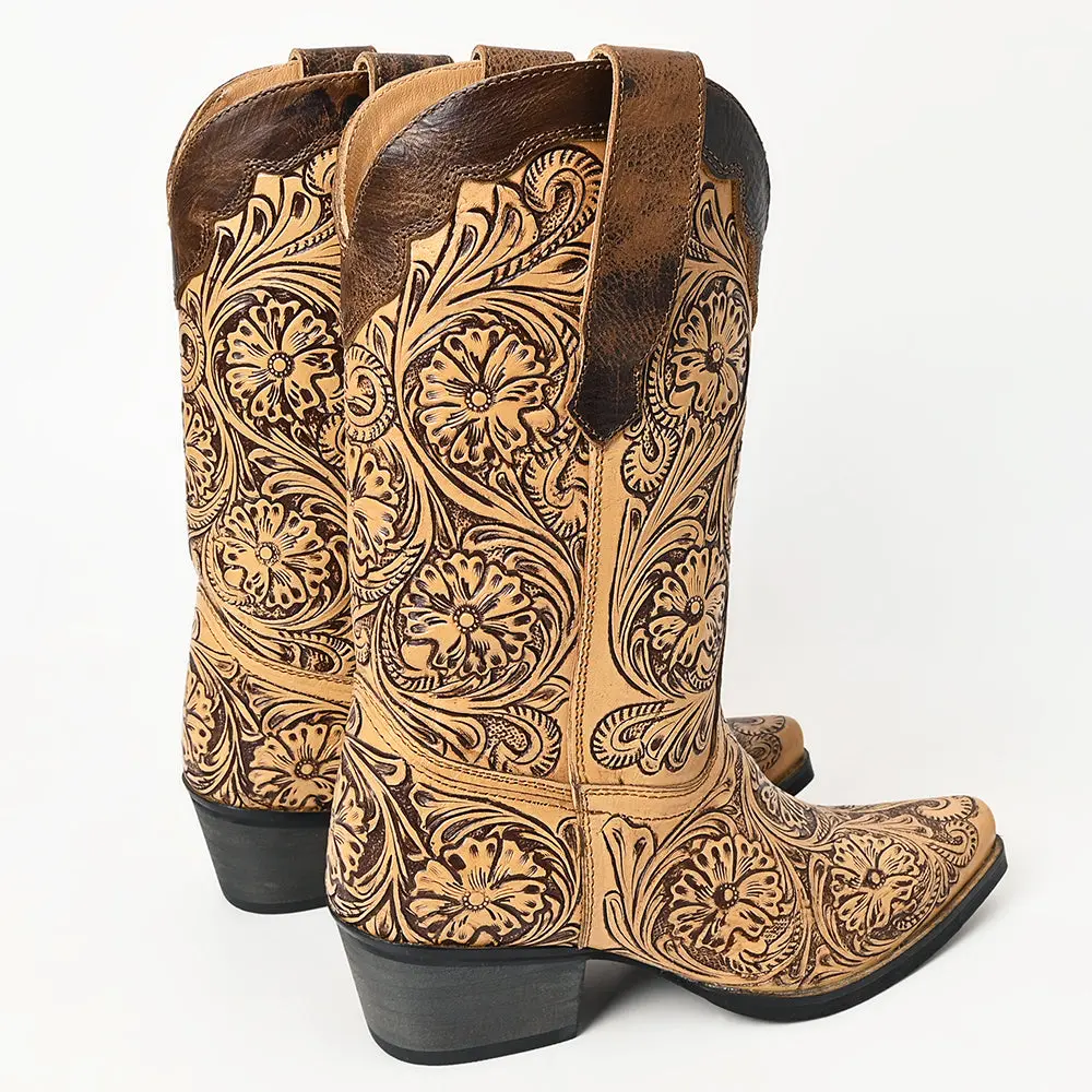 American Darling Floral Hand Curved Genuine Western Leather Long Boot 3