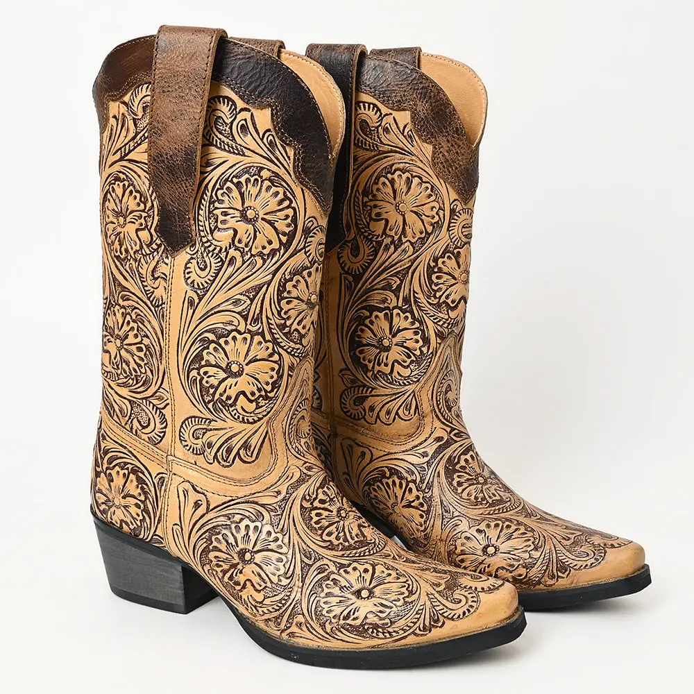 American Darling Floral Hand Curved Genuine Western Leather Long Boot 1