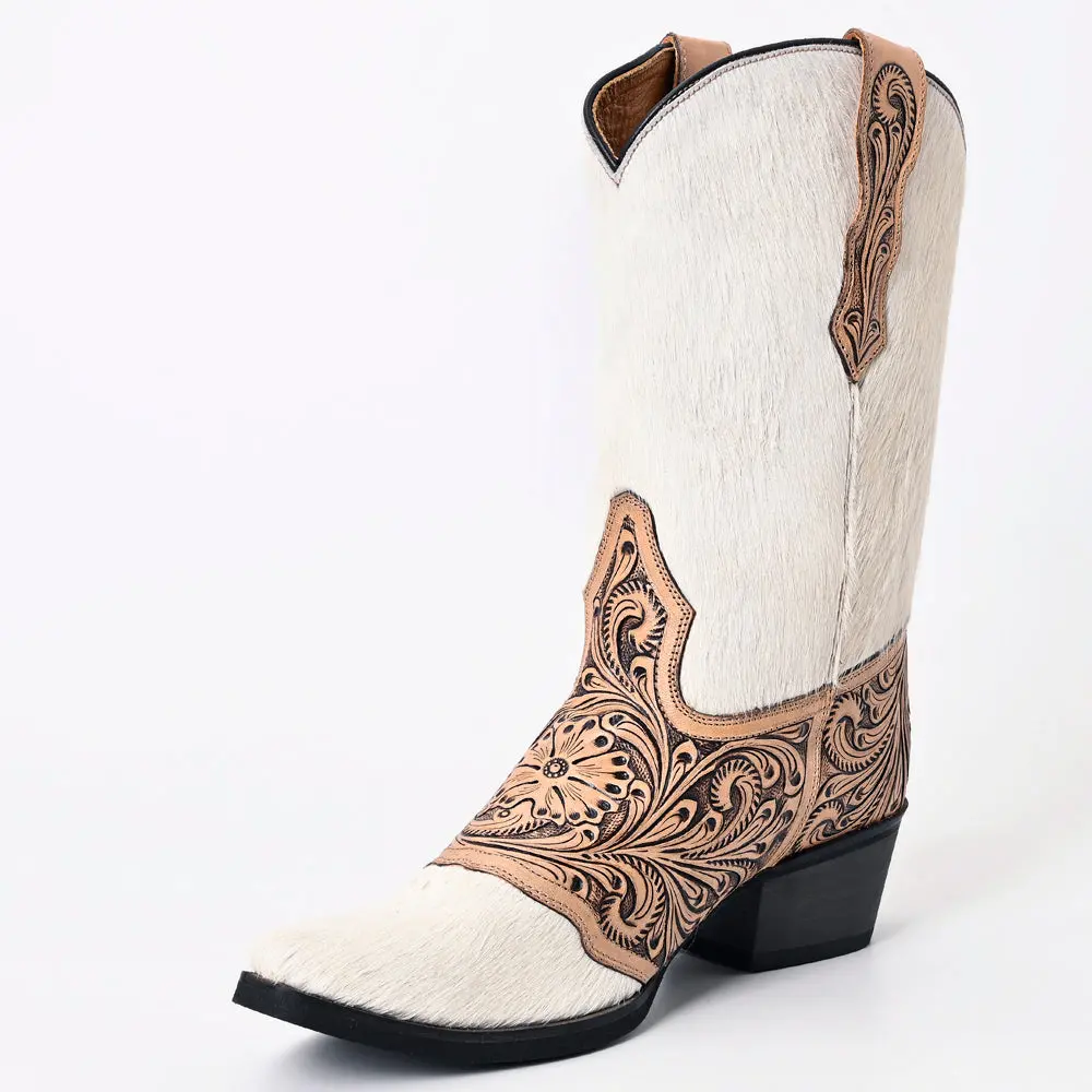 American Darling Floral Hand Curved Hair On Genuine Western Leather Long Boot 1