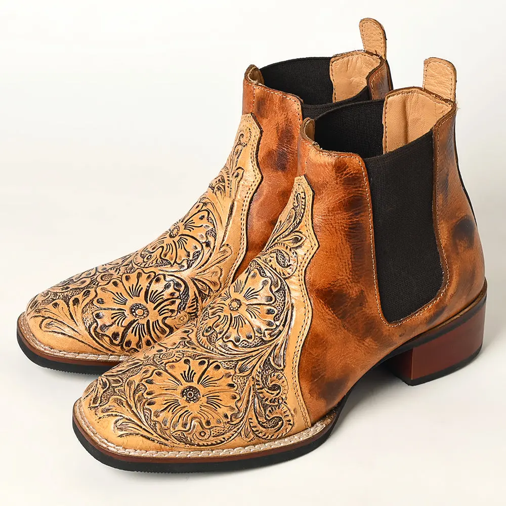 American Darling Floral Hand Curved Genuine Western Leather Riding Ankle Boot | Bag Handbag 1