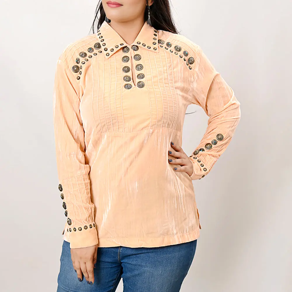 American Darling Velvet Women Shirt Dress Tunic Ladies Girl Top Cream | Vintage Leather 1
