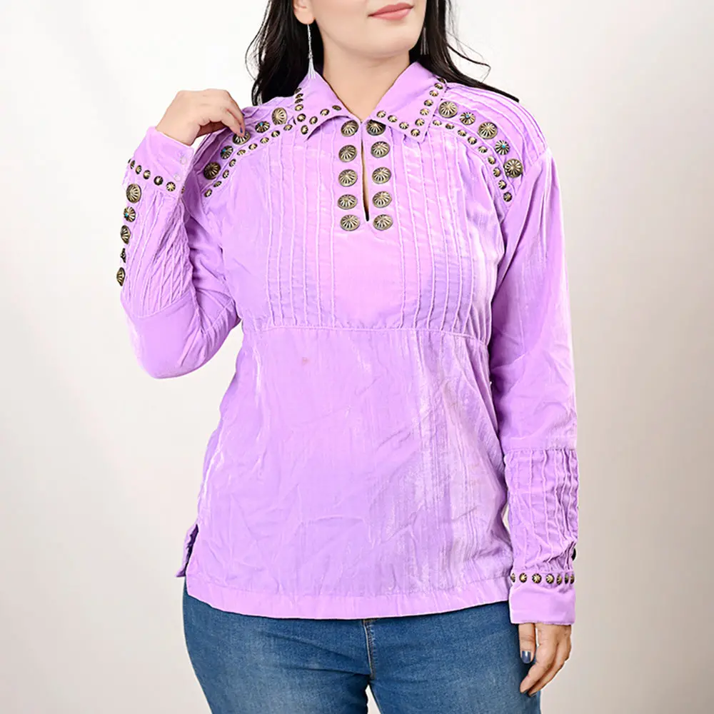 American Darling Velvet Women Shirt Dress Tunic Ladies Girl Top Purple| Vintage Leather 1