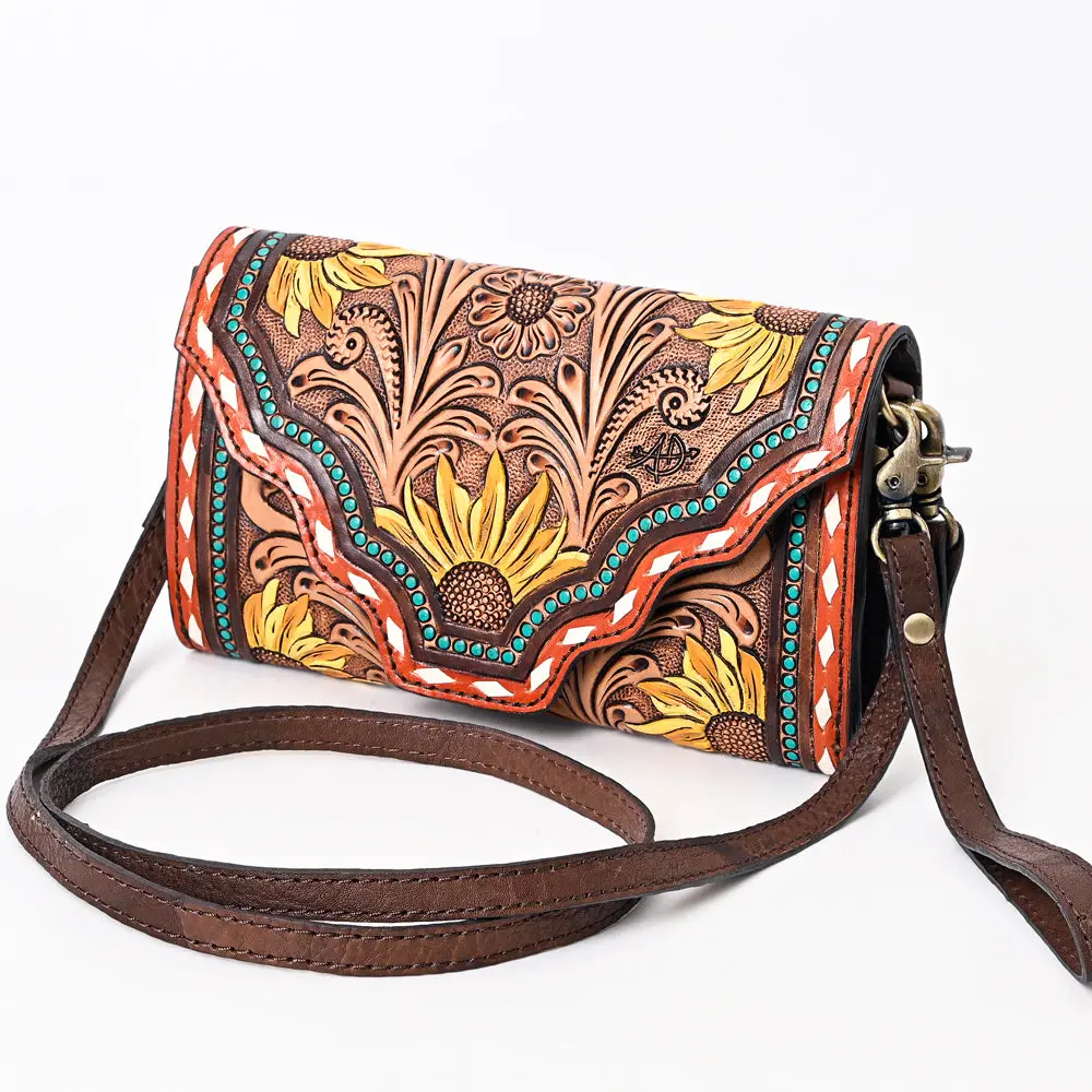 American Darling Hand Tooled Floral Carved Genuine Leather Small Cross Body Bag Vegetable-Tanned Eco-Friendly Western 1