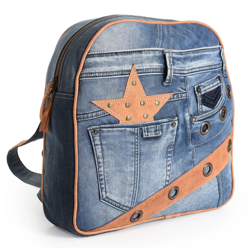 Ohlay Backpack Upcycled Canvas Genuine Leather Women Bag Western Handbag Purse | Womens Handbags Belt For Purses Summer 1