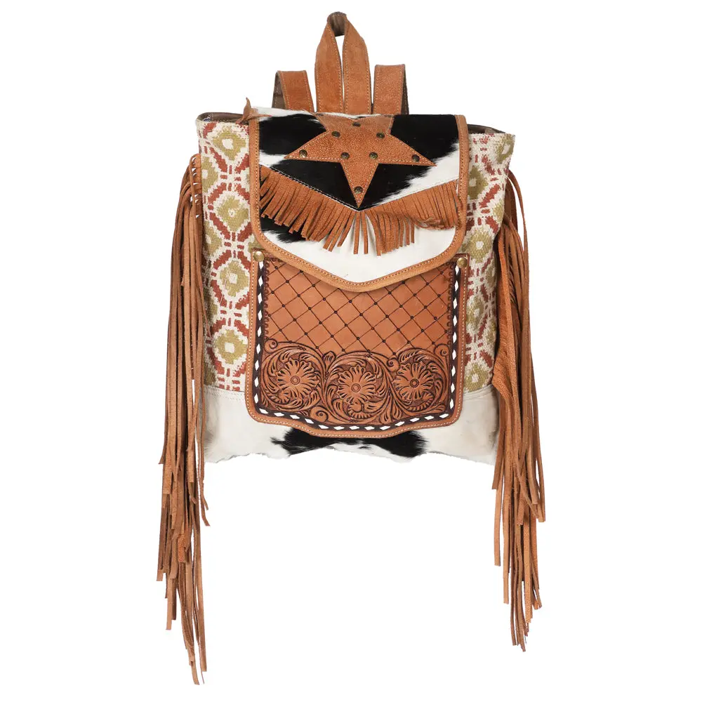 Ohlay Backpack Hand Tooled Upcycled Canvas Hair-On Genuine Leather Women Bag Western Handbag Purse Womens Handbags 1