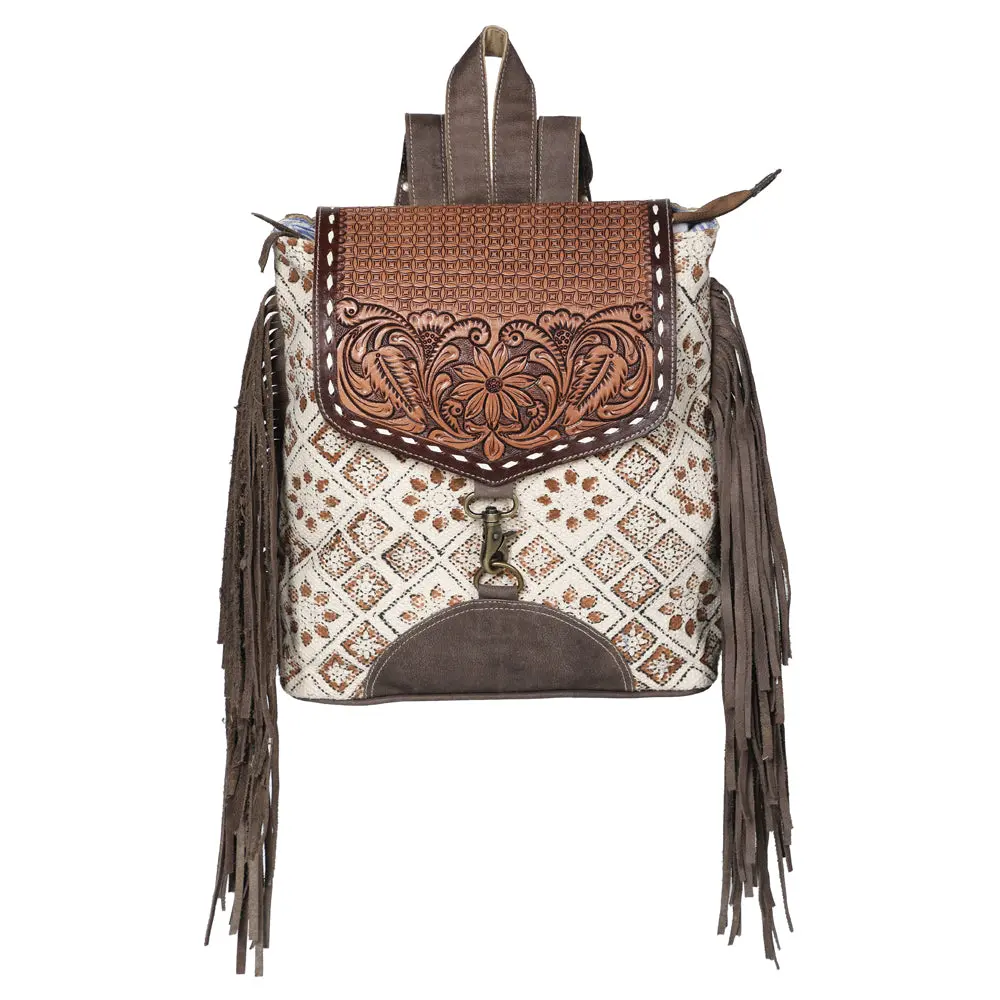 Ohlay Backpack Hand Tooled Upcycled Canvas Genuine Leather Women Bag Western Handbag Purse | For Womens Summer 1