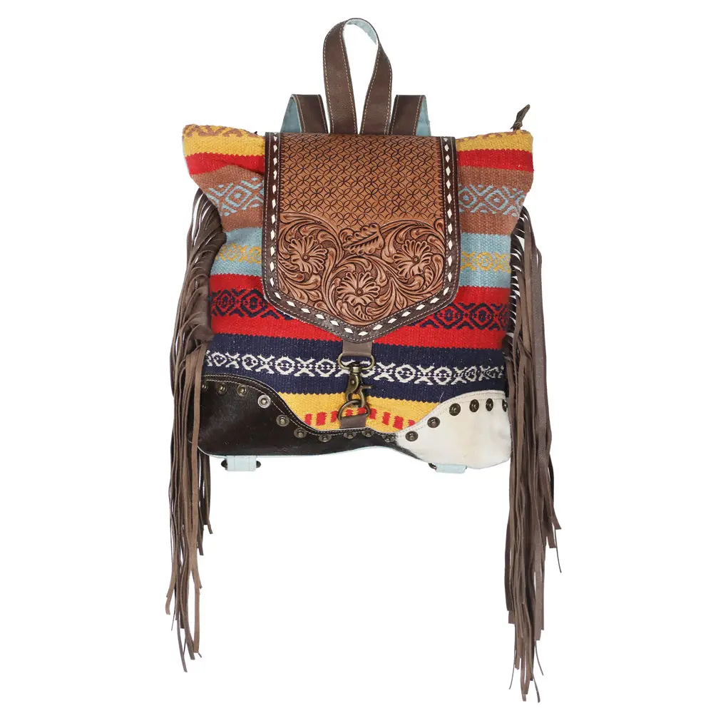 Ohlay Backpack Hand Tooled Upcycled Canvas Hair-On Genuine Leather Women Bag Western Handbag Purse Womens Handbags 1