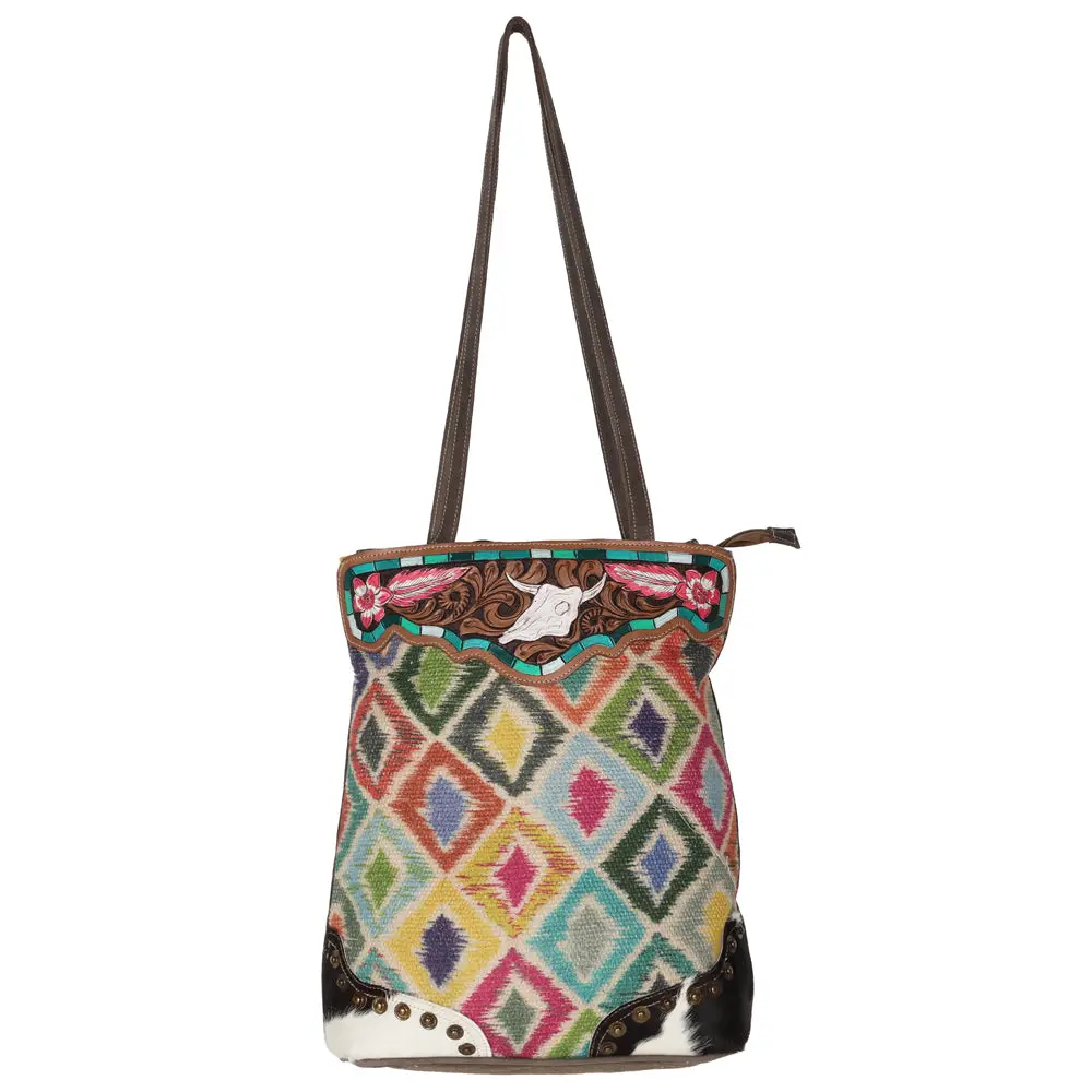 Ohlay Kb625 Tote Hand Tooled Upcycled Wool Canvas Hair-On Genuine Leather Women Bag Western Handbag Purse 1