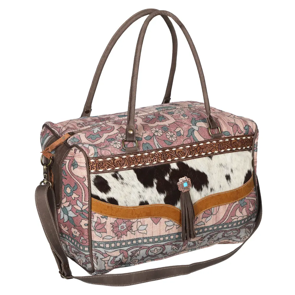 Ohlay Duffel Hand Tooled Upcycled Canvas Embossed Hair-On Genuine Leather Women Bag Western Handbag Purse | For Womens Summer 1