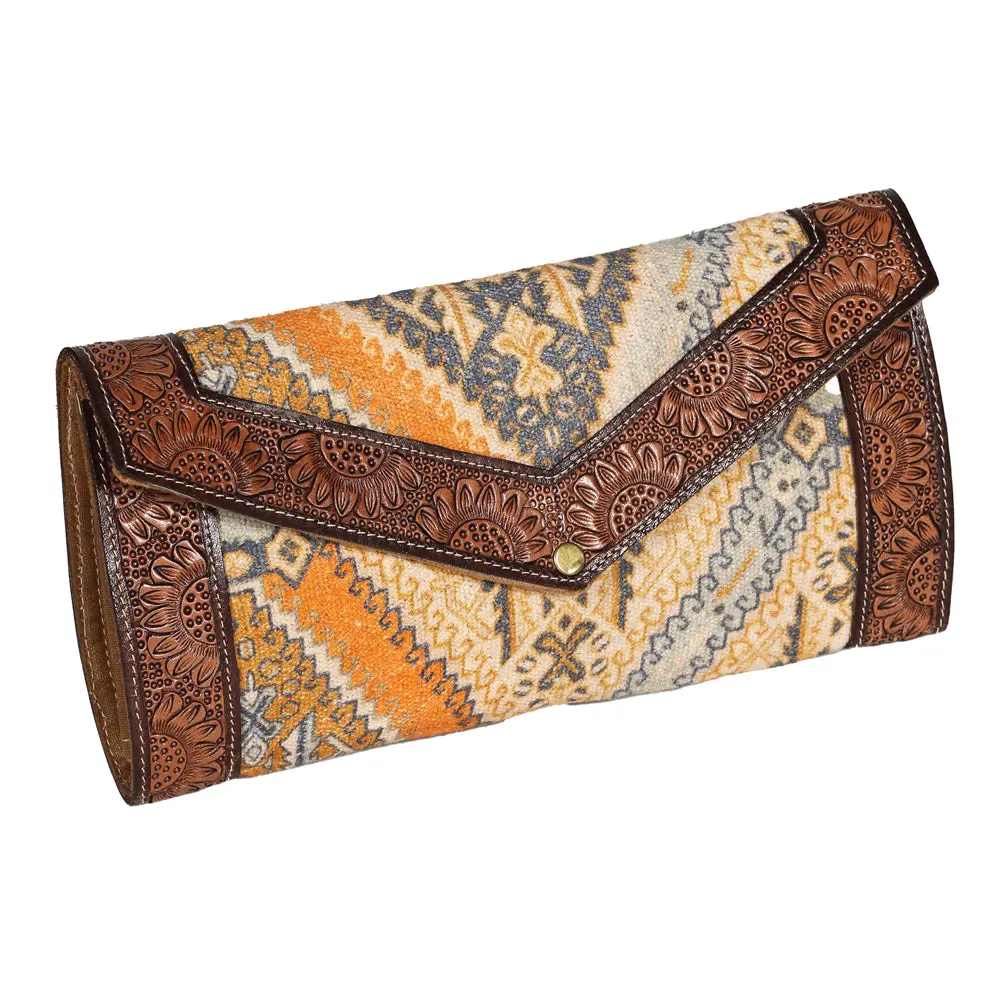 Ohlay Wallet Hand Tooled Upcycled Wool Genuine Leather Women Bag Western Handbag Purse Womens Handbags 1