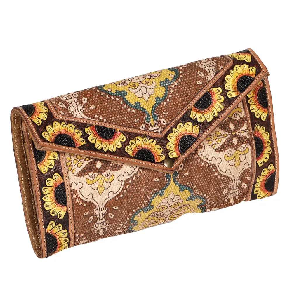 Ohlay Wallet Hand Tooled Upcycled Wool Genuine Leather Women Bag Western Handbag Purse Womens Handbags 1