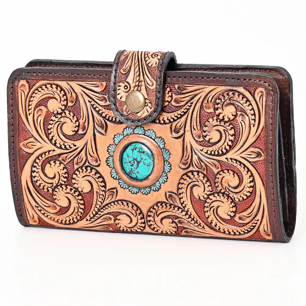 American Darling Hand Tooled Floral Carved Genuine Leather Clutch Bag Vegetable-Tanned Eco-Friendly Western Wallet 1