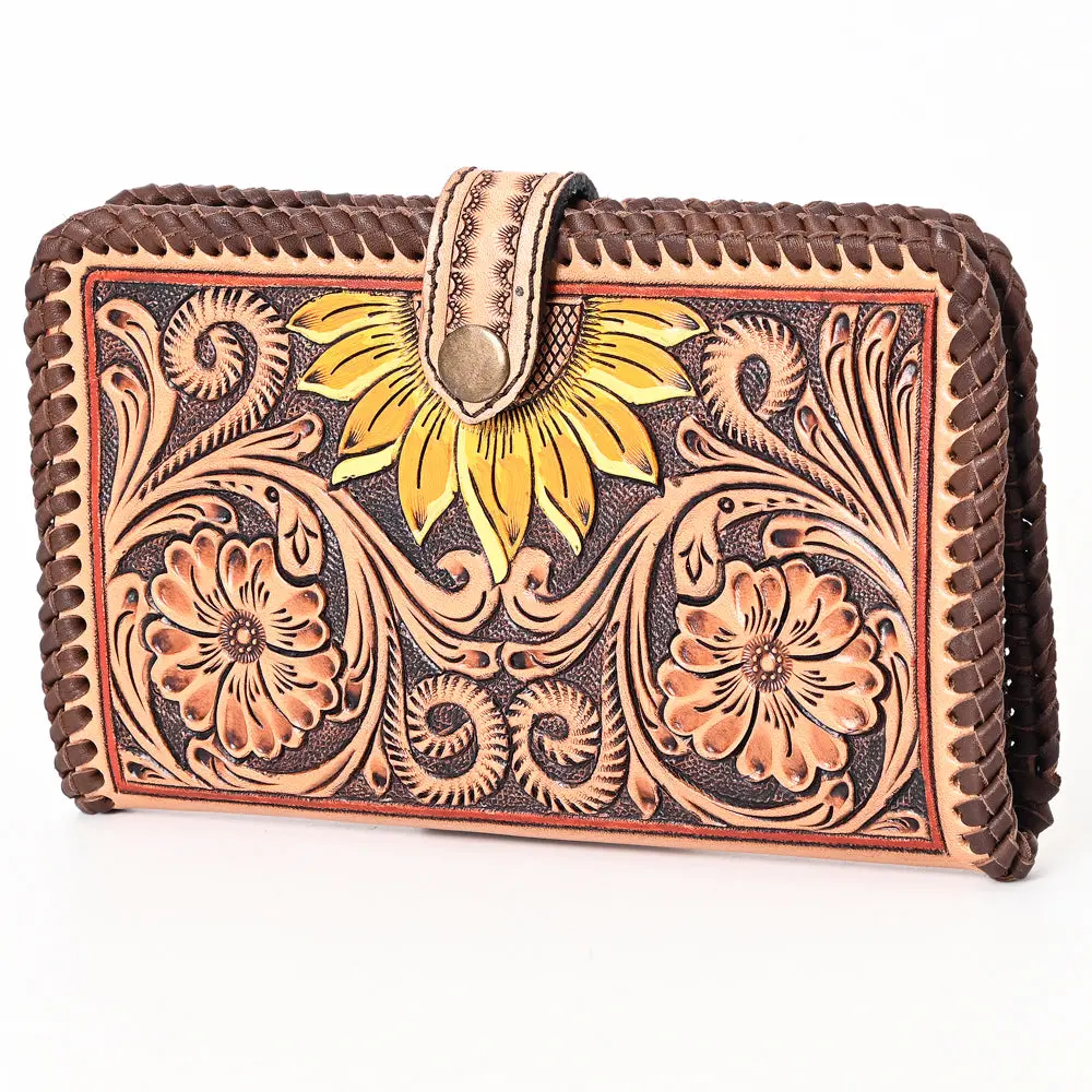 American Darling Hand Tooled Floral Carved Genuine Leather Braided Clutch Bag Vegetable-Tanned Eco-Friendly Western Wallet 1