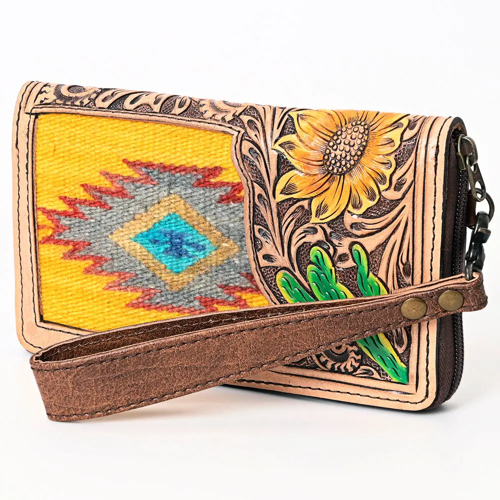 American Darling Western Organizer Bag Hand Woven Saddle Blanket Hand Tooled Leather Small Organizer 4.5In (H) X 8In (W) 1