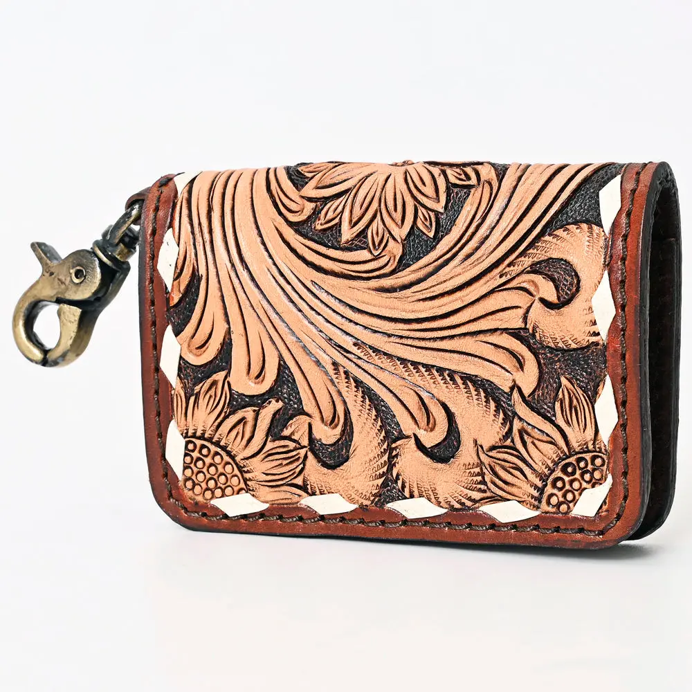 American Darling Hand Tooled Floral Carved Leather Card-Holder Vegetable-Tanned Genuine Leather Western Wallet With Clip 1