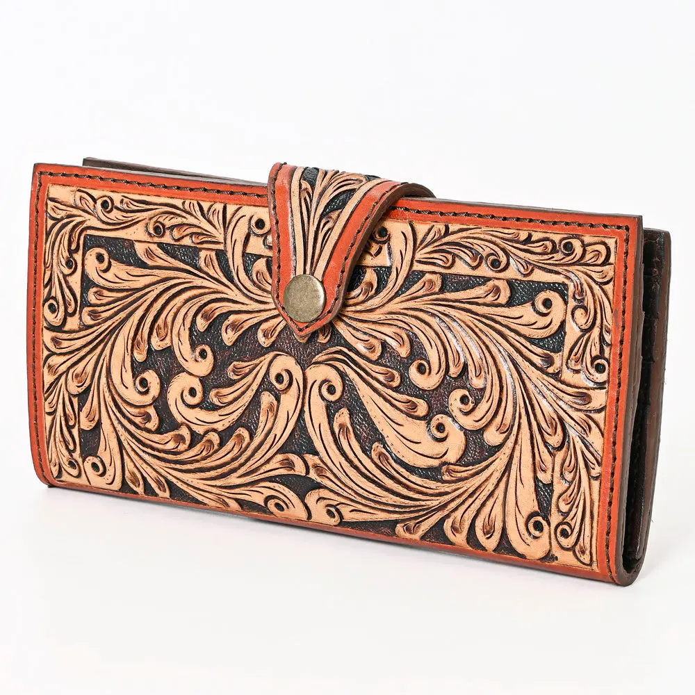 American Darling Hand Tooled Floral Carved Leather Clutch Vegetable-Tanned Genuine Leather Western Wallet Ykk Zipper 1